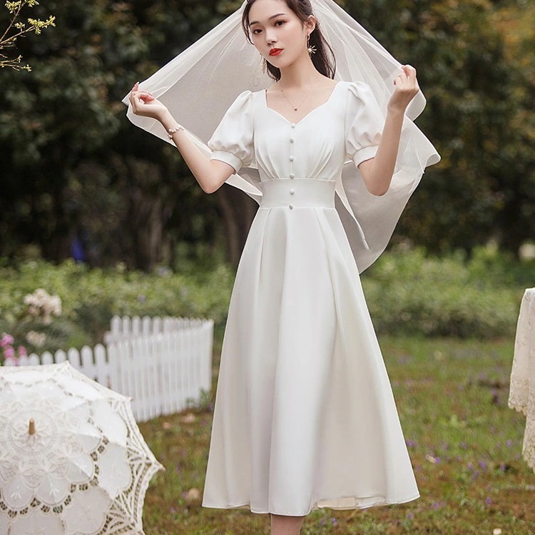 【2枚購入で 3oo円OFF】ホワイト登録ホワイトスカートサテンエンゲージメントデイリーウェアラブルスモールドレスドレス