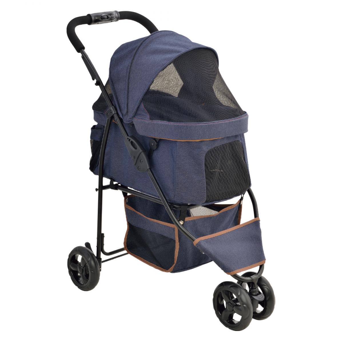 【在庫有・即納】GEX ジェックス わんわんカート スマートハンディ Safety デニム柄　犬用 バギー ペットカート キャリー 3輪タイプ 両対面式