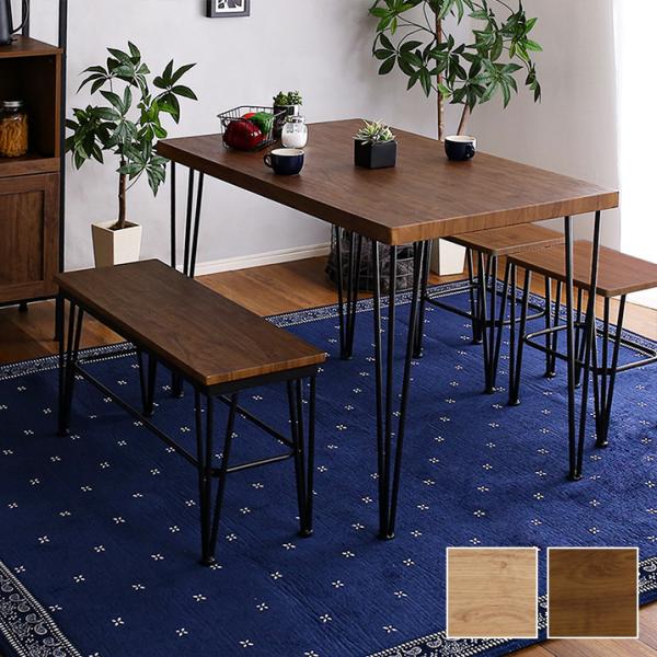 ダイニングセット ダイニングテーブル ベンチ チェアー 4点セット 椅子 腰掛け 北欧 おしゃれ ナチュラル 木目 4人掛け 四人用 スチール 西海岸 カフェ風 組立式