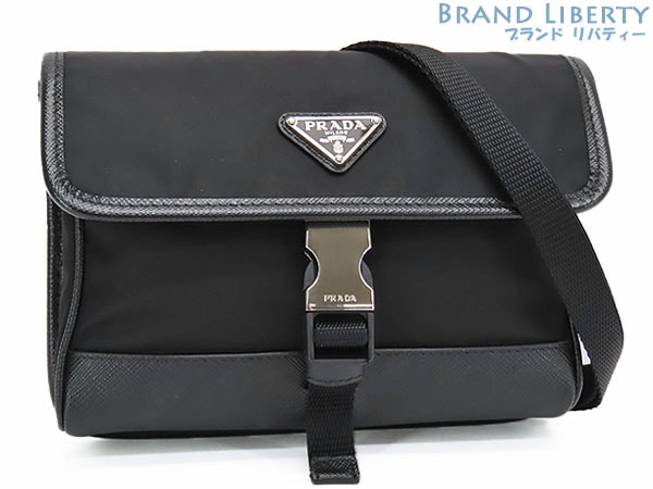 ほぼ新品プラダRe-Nylonサフィアーノレザースマートフォンケースショルダーポーチ小物入れマルチケースブラック2ZH108