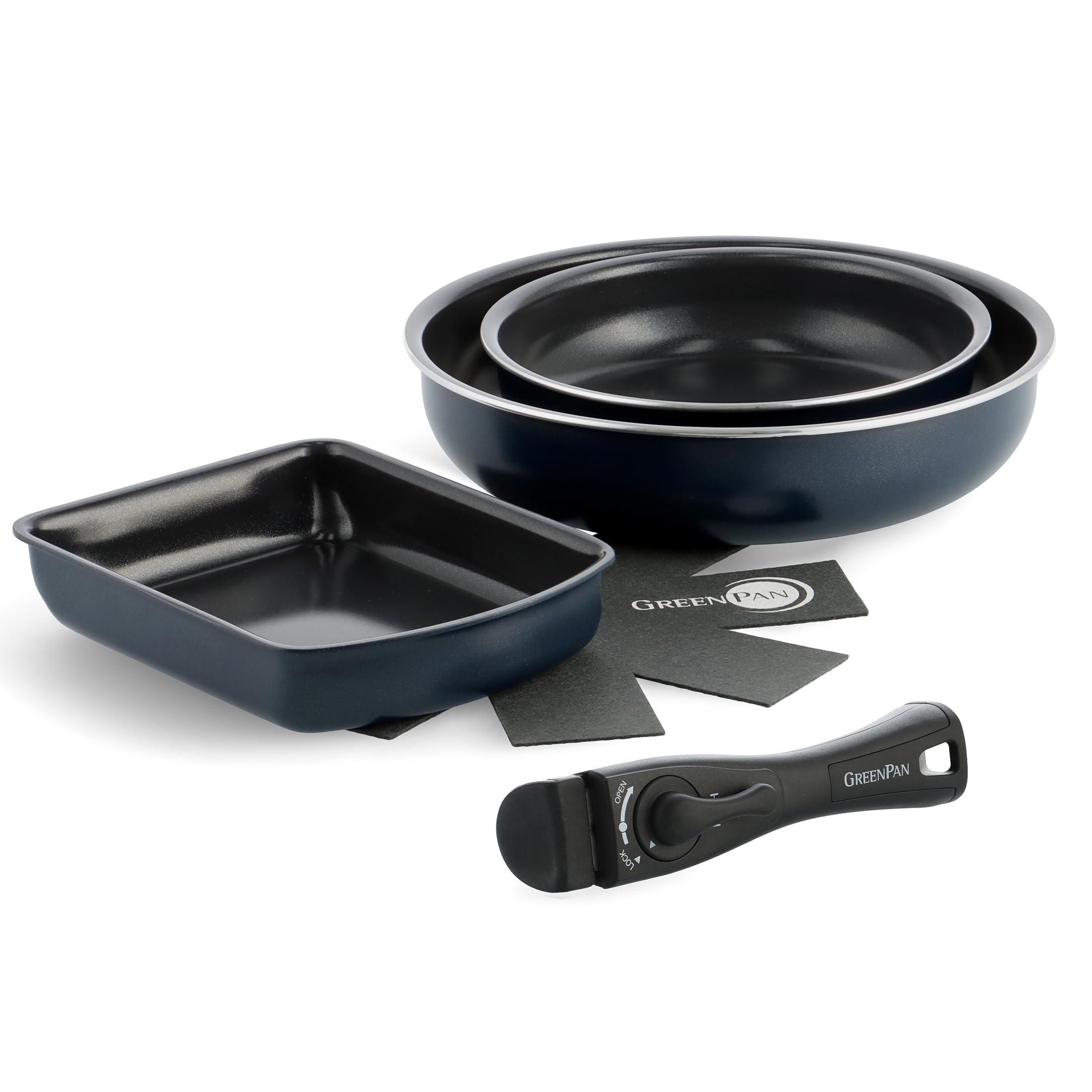 グリーンパン フライパン 5点セット 取っ手着脱式 IHガス火対応 セラミックコーティング PFASフリー 有害物質フッ素樹脂不使用 ダイヤモンド粒子配合 重ねて収納 オーブン調理可 【クリックシ