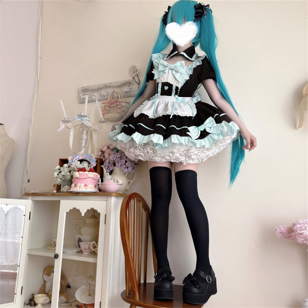 【3日で出荷】新作 3点セット 可愛い 4色 メイド服 S M L ロリータ ワンピース セットアップ