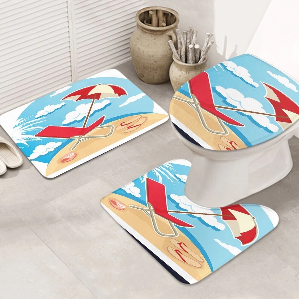 3ピースバスラグセット 夏-tropical-beac お手入れが簡単 ノンスリップ 耐久性