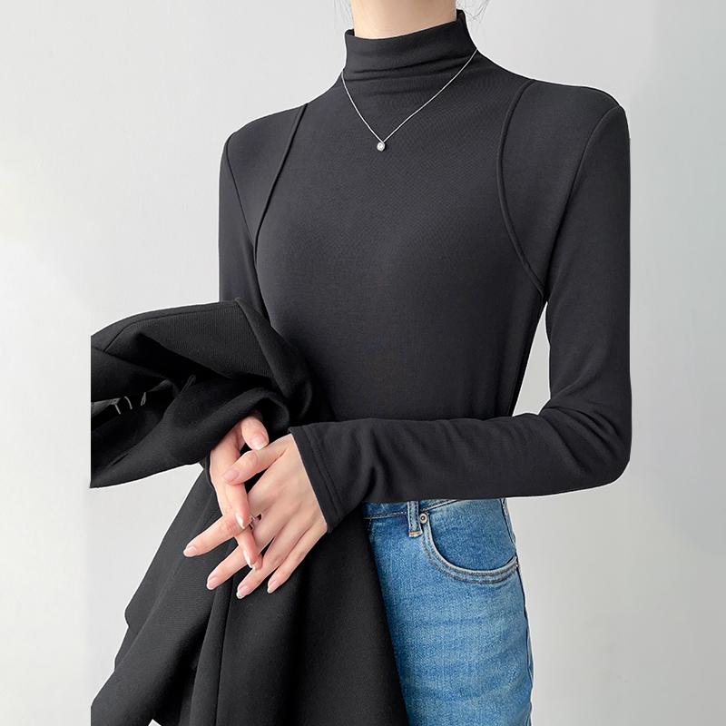 秋冬 レディース ハイネック シャツ 長袖 Tシャツ 厚手 暖かい トップス シンプル カジュアル ベーシック 合わせやすい ファッション