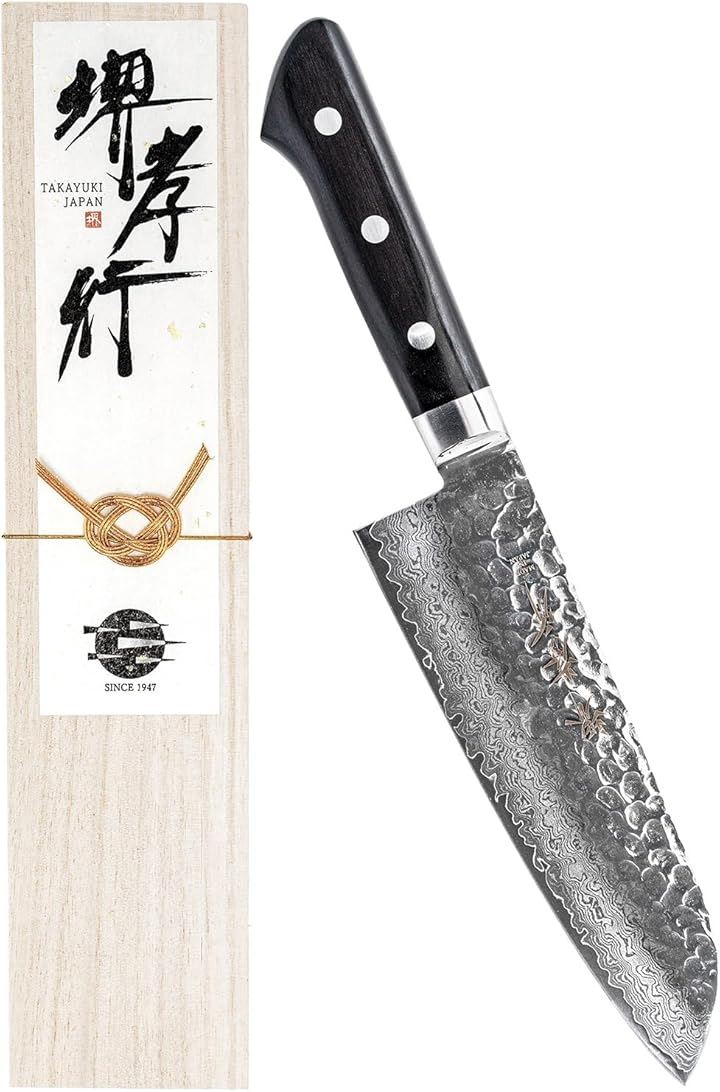 堺孝行 プロの料理人が愛用するブランド ダマスカス 三徳包丁 V金10号 vg10 33層槌目 積層強化木 青木刃物製作所 型番i17005(ブラック, 170mm)