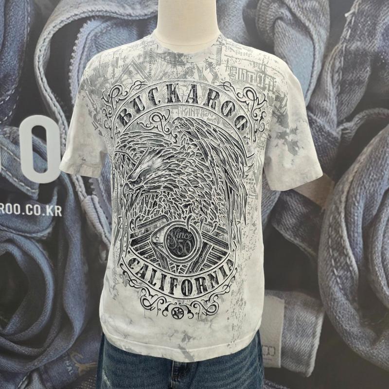 [プレミアム] 男性20番手シングルヴィンテージイーグルアートワーク半袖Tシャツ_CJ
