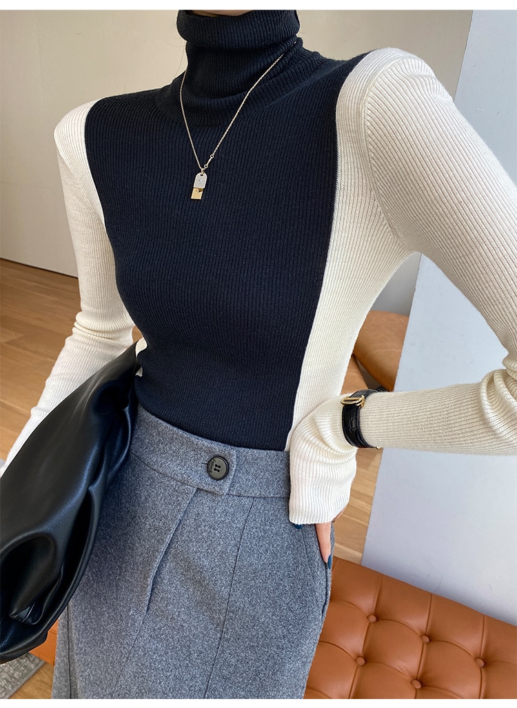 ボトムス シャツ レディース 秋 冬 インナー ニットセーター ミドル丈 タートルネック セーター ブラック ＳＭＬ トップス 袖あり かわいい 大人可愛い きれいめ シンプル カジュアル 大人 上品