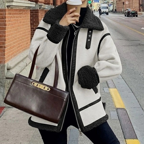 【即納】アウター ボアジャケット ボアブルゾン 韓国ファッション 無地 スタンドカラー 秋 冬 長袖 おしゃれ 可愛い オルチャン 大人可愛い 防寒 カジュアル 裏ボア 暖かい オーバーサイズ ゆった