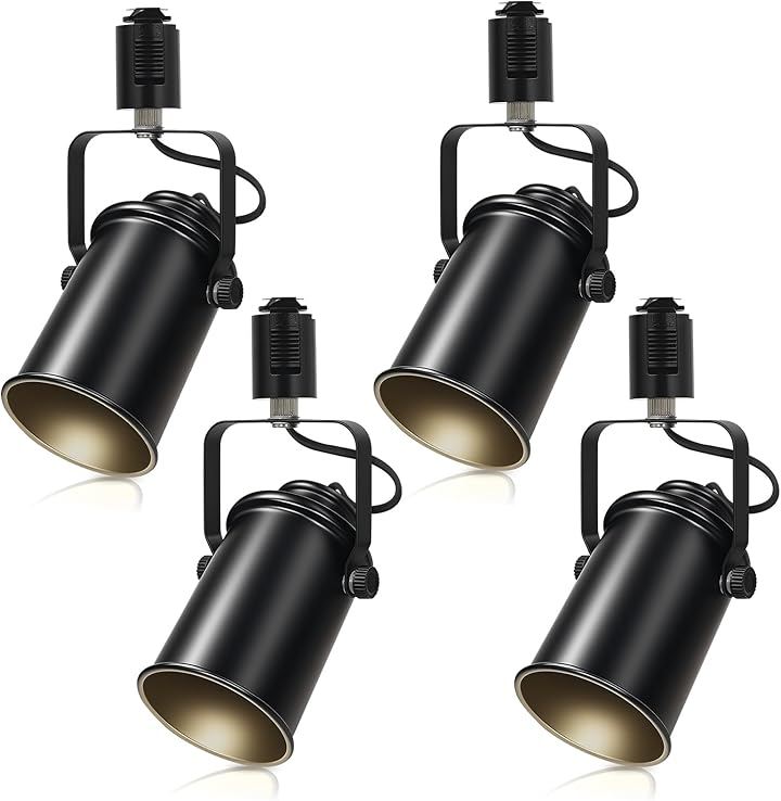 レールライト ダクトレール用スポットライト E26口金 角度調節可能 ロック機構により脱落を防止 簡単なインストール 高級 和風 目に優しい 節電 (ブラック, 4電球なし)