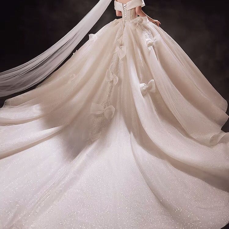 スターウェディングドレス 2025 気質トレーリングワンショルダーリボン成人式プリンセス風腕カバー