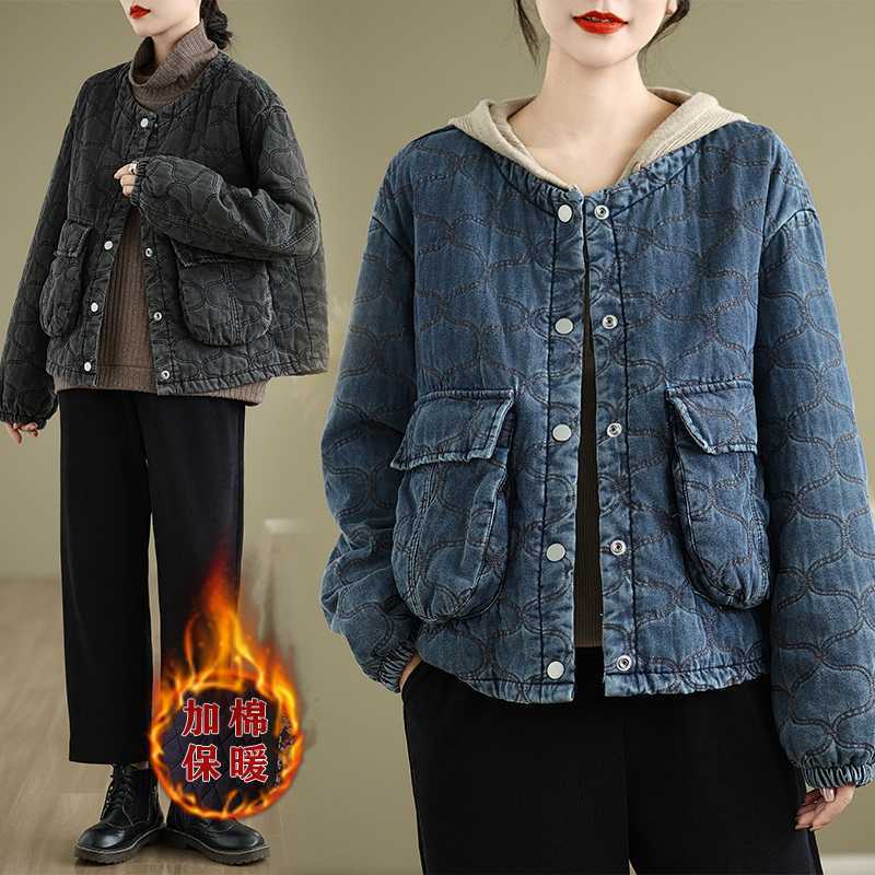 2024冬新品 デニムジャケット 裏起毛 ジャケット 大きいサイズ 体型カバー レディース キル