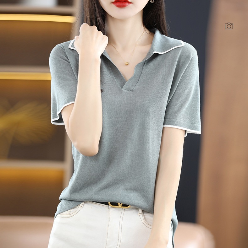 レトロ風 セーター モテコーデ トップス シャツ トップス 袖あり 半袖 Vネック 襟付き スリム 細身 かわいい 可愛い きれいめ シンプル カジュアル 上品 おしゃれ お洒落 かっこいい