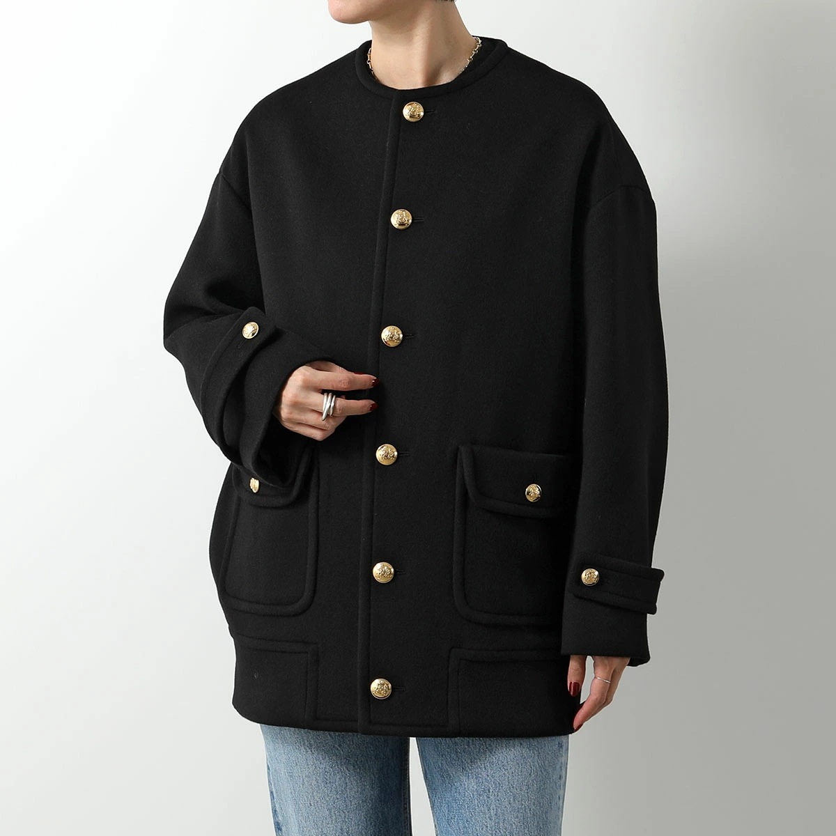 CELINE セリーヌ ノーカラーコート 2M20B 6700 レディース チェルシーコート ミドルコート カシミヤ ダブルフェイス 38NO