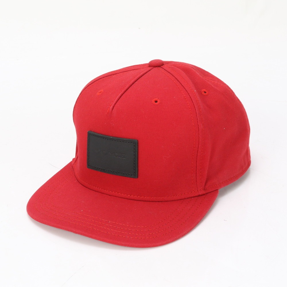 美品 ロゴプレート フラット ブリム ハット ベースボール レッド 帽子 アクセサリー おしゃれ F33774 レザー×キャンバス キャップ メンズ MMM BE21-4 中古