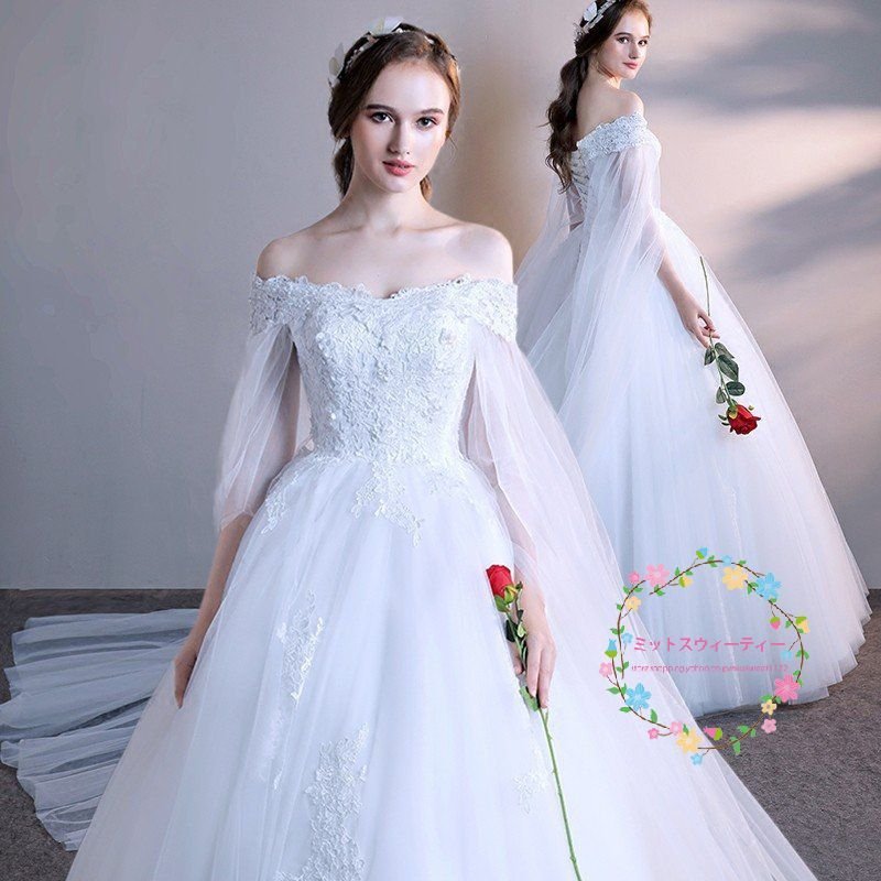 日本製 ウェディングドレス エンパイア ロング 花嫁 結婚式 五分袖 安い 白 マタニティ マタニティドレス ドレス