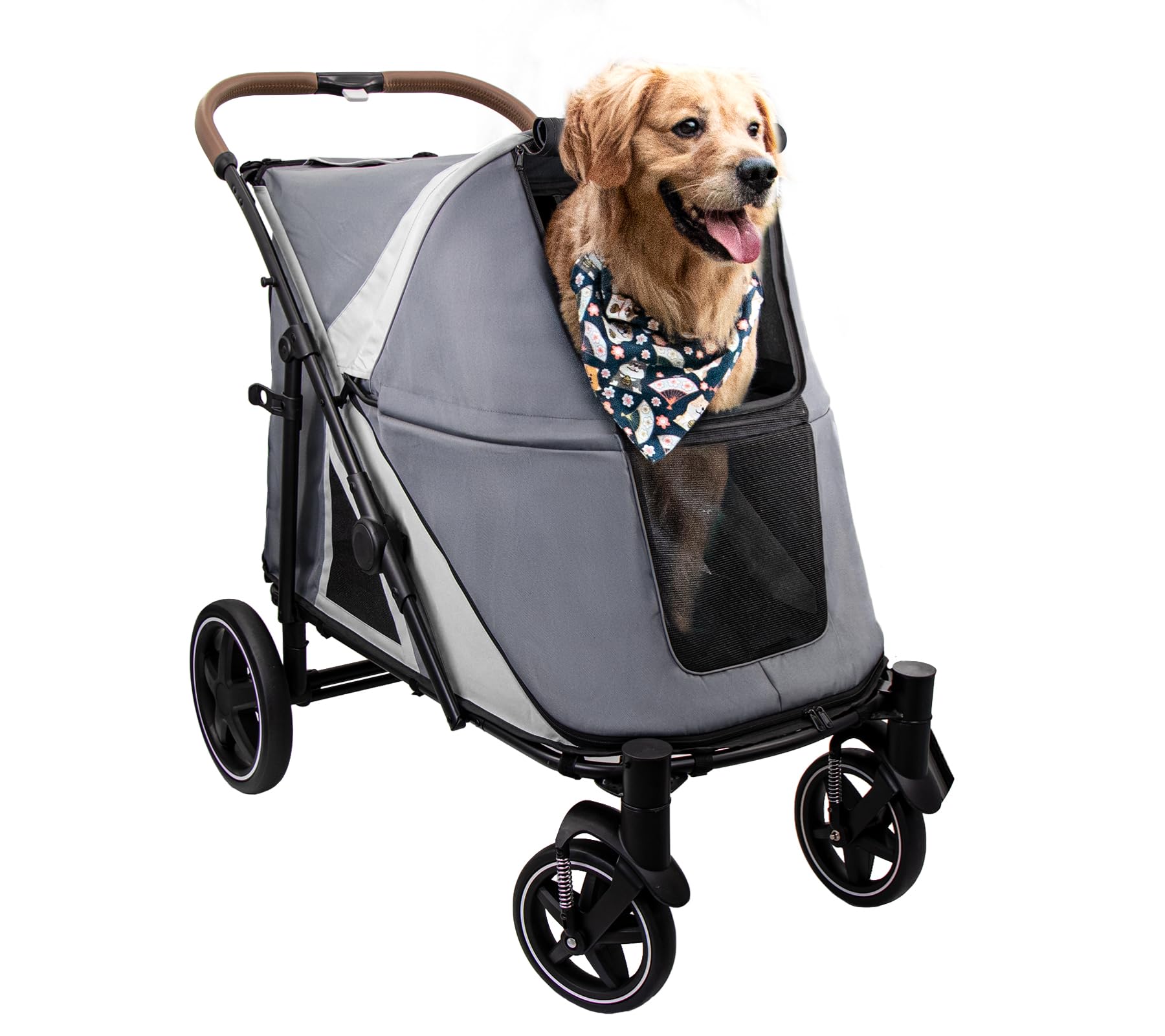 GPR ペットカート 大型犬用カート ワンタッチ折りたたみ式 犬 バギー 多頭 大型犬 ペットバギー 4輪 軽量コンパクト 組み立て簡単 前後で入り可能 レインカバー付き ポケット付き 大型・中型・多