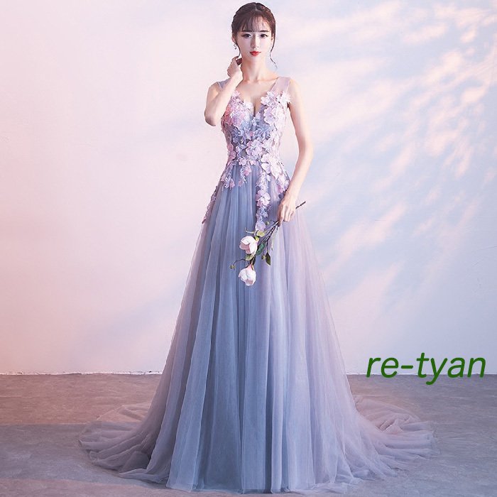 ロングドレス 花柄 呼ばれドレスウェディングドレス花嫁結婚式司会者演奏会用パーティードレス 刺繍花柄