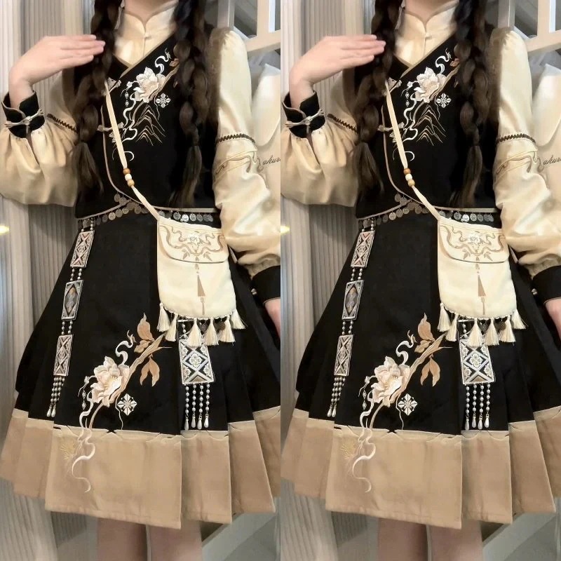 正規品惊雲新韓国韓cos要素シャツ馬甲半スカート民族