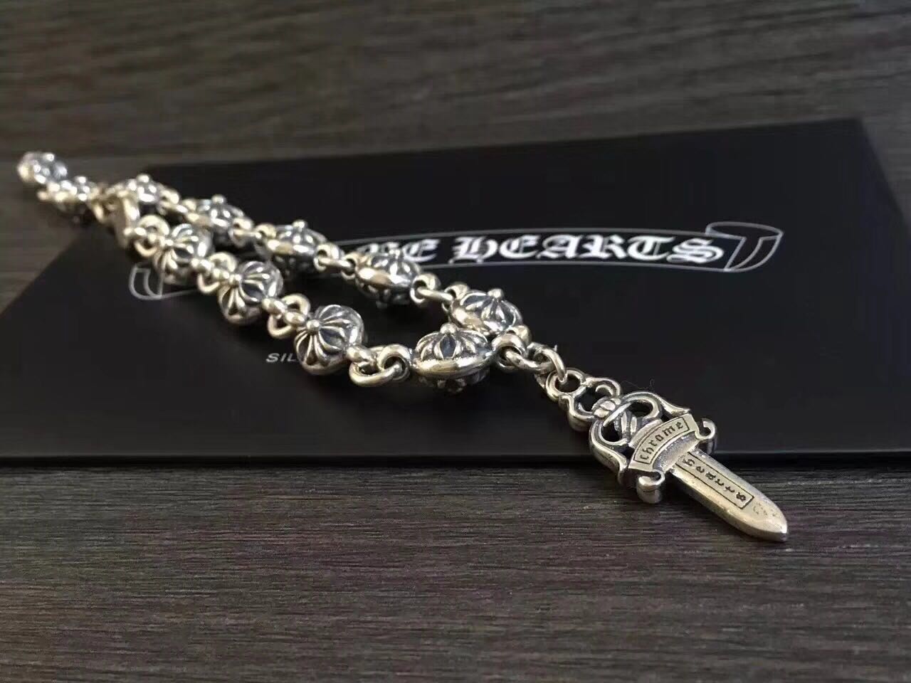S925スターリングシルバークロスフラワーボールソードブレスレット