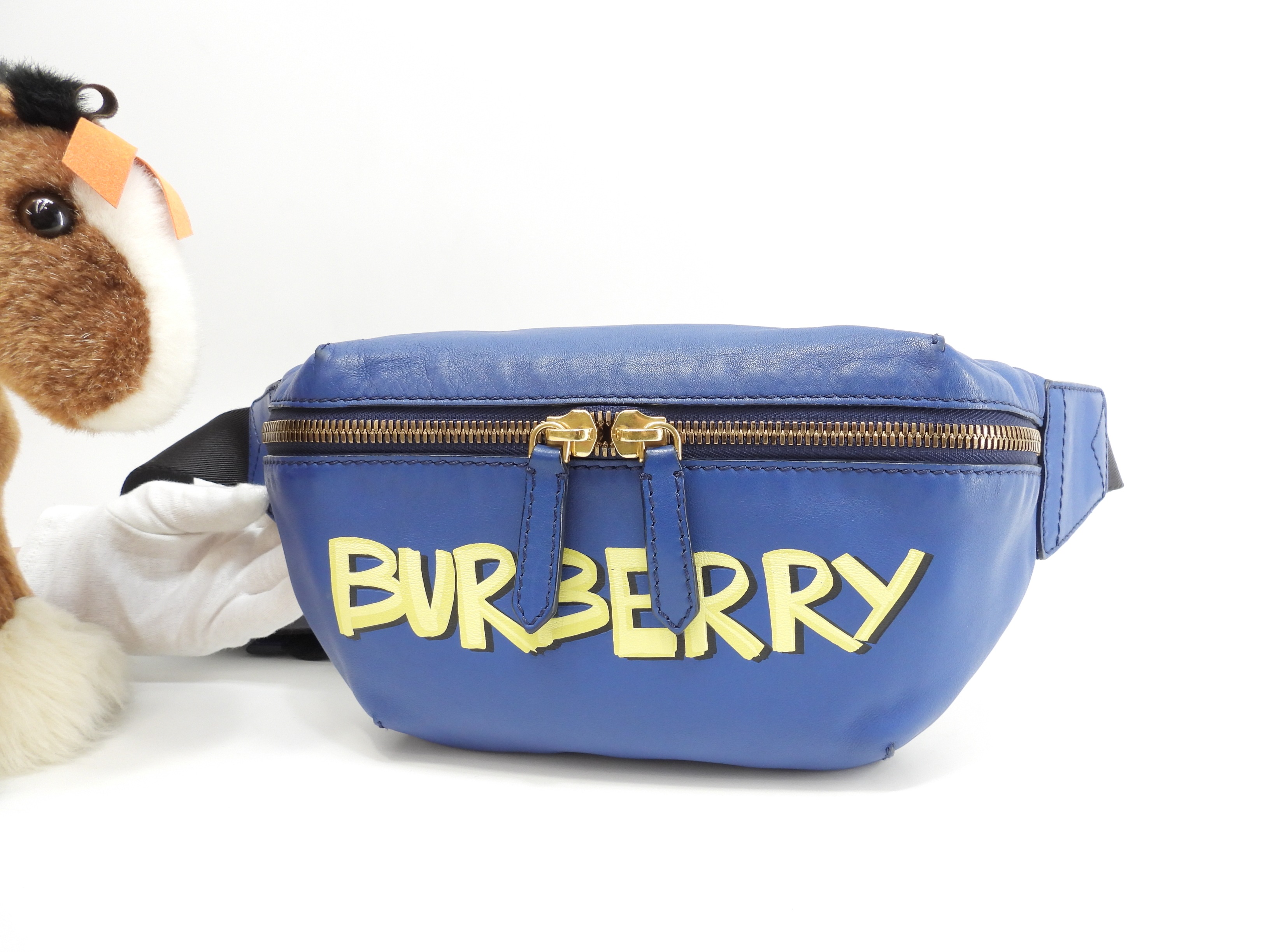 ベルトバッグ フルレザー 青 ボディバッグ ロゴ 美品@ITROYPEL24SES