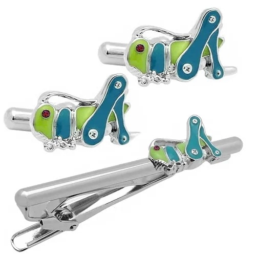 SWANK カフス ネクタイピン セット グリーン バッタ カフスボタン カフリンクス タイバー タイクリップ
