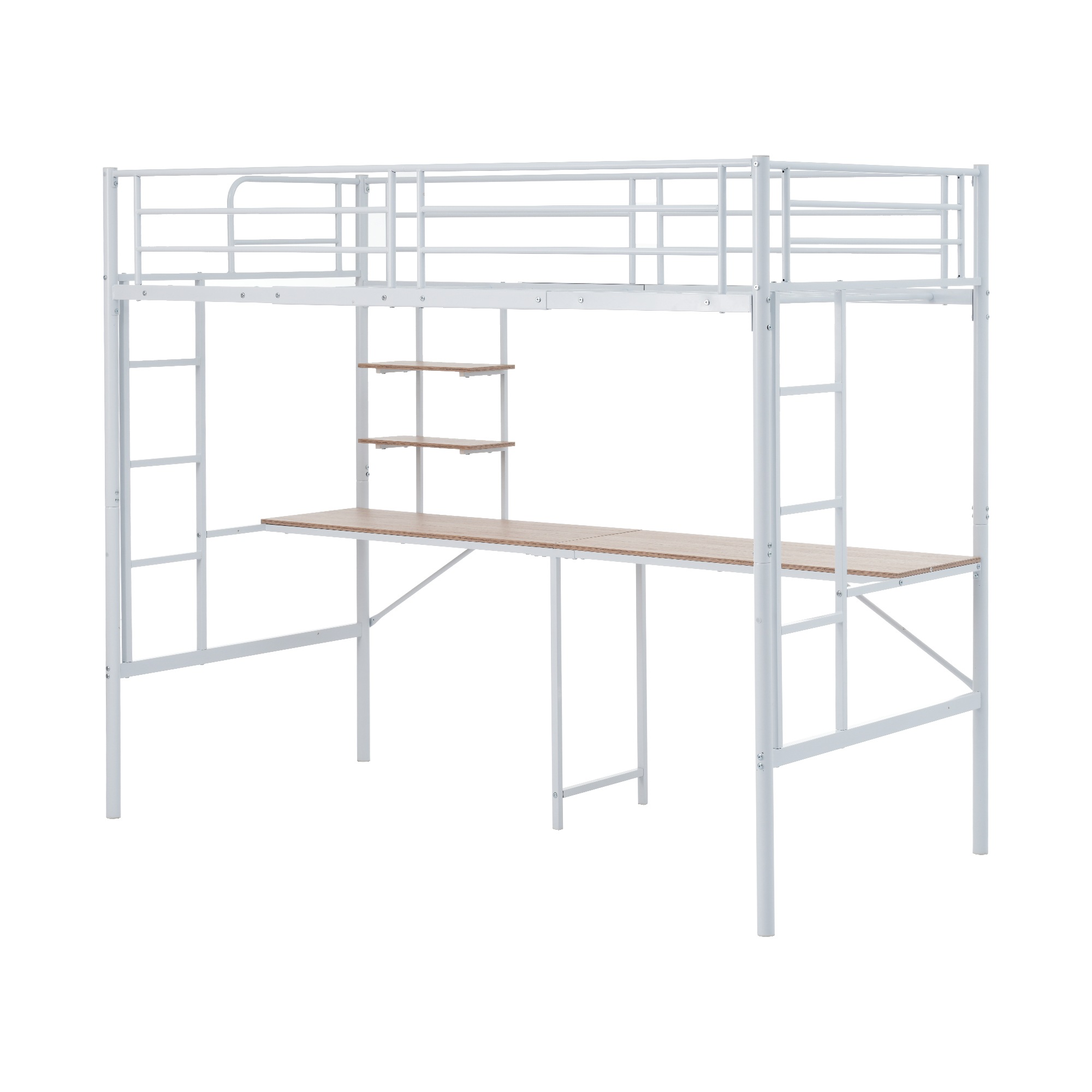 ロフトベッド シングル デスク・棚・はしご付き 耐荷重150kg 高さ170cm 北欧風