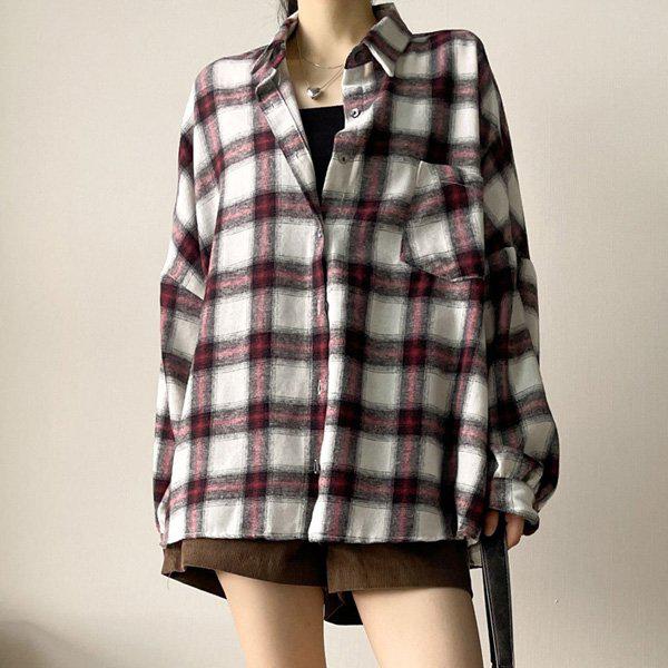 Hスタイル(SH)エイブルビッグボックスチェックシャツ 春 晩夏 女性 シャツ 南方 ブラウス NB ルーズフィット オーバーフィット デイリー