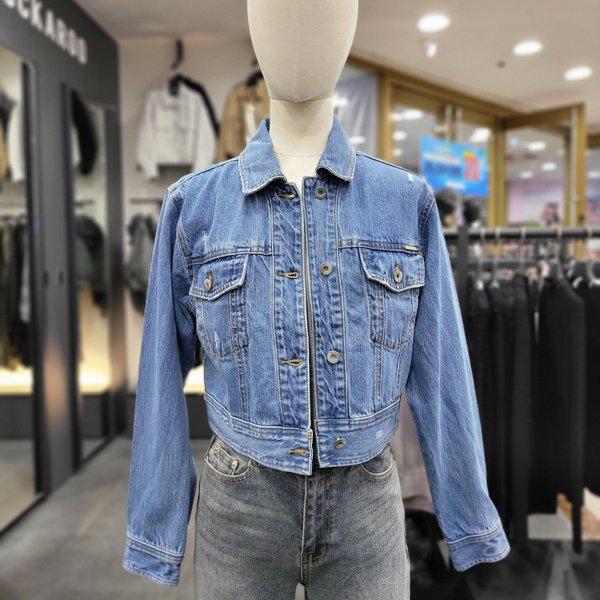 女性カラーショートデニムトラッカージャケット-DG