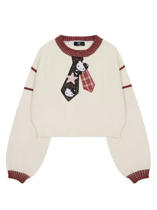 韓国版の大衆の精巧な風のネクタイは布の刺繍のニットのセーターの女性の金の秋冬のゆったりしているレジャーは街の短い金のコートを出ます