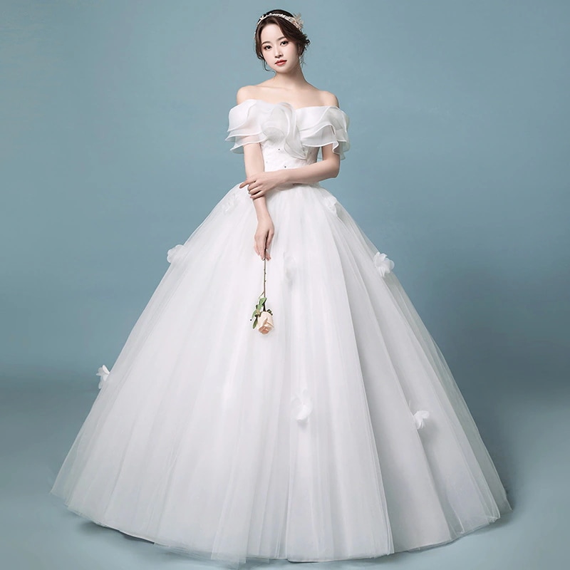ウェディングドレス 結婚式 花嫁 ロングドレス 20代30代40代 ウェディングドレス　花嫁　レース　オフショルダー　Aライン　結婚式　披露宴　白ドレス　ホワイト　姫系-328