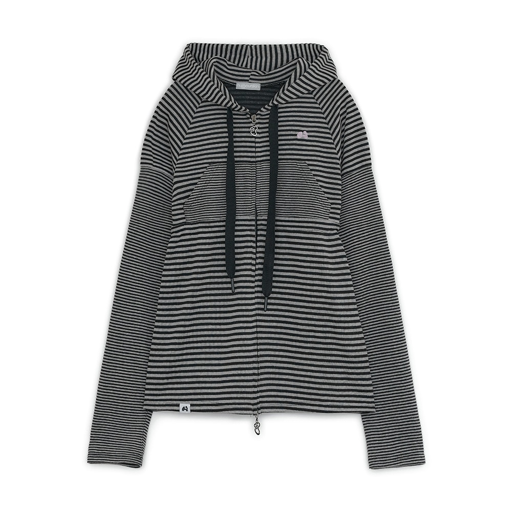 【HUGYOURSKIN】 STRIPE BABYDOLL HOODIE ZIP-UP : 2COLORS