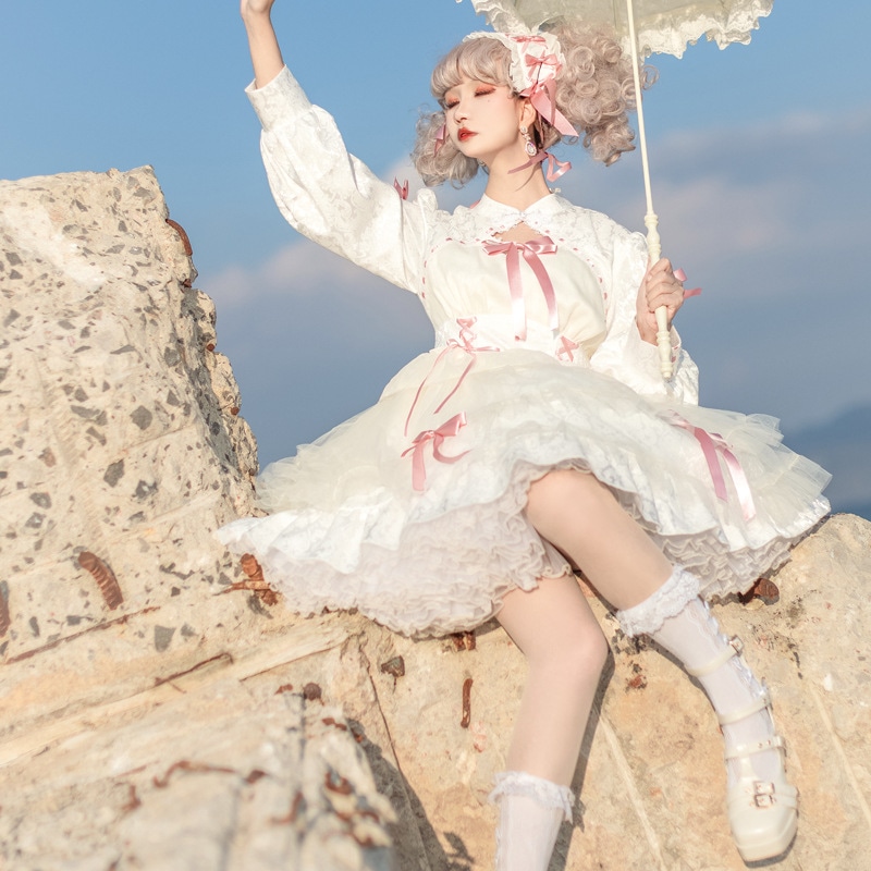 ロリータスカートロリータドレス長袖OP フルス女の子 かわいいハロウィンコスチュームセクシーなロリータドレス少女コスプレロリィタ日常服ゴスロリワンピース人形師レディース多層ケーキスカート