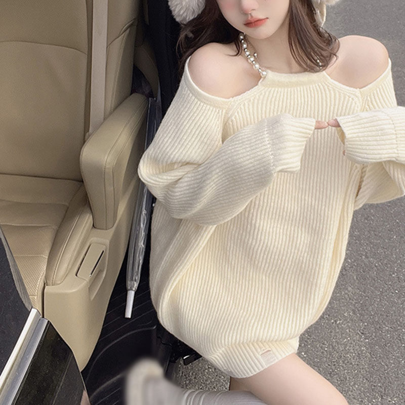 ニットセーター レディース パール ゆったり プルオーバー オフショルダー セーター セクシー ニット ファッション トップス 肩出し おしゃれ 秋 冬 ニットセーター レディース パール プルオーバー オフショルダー