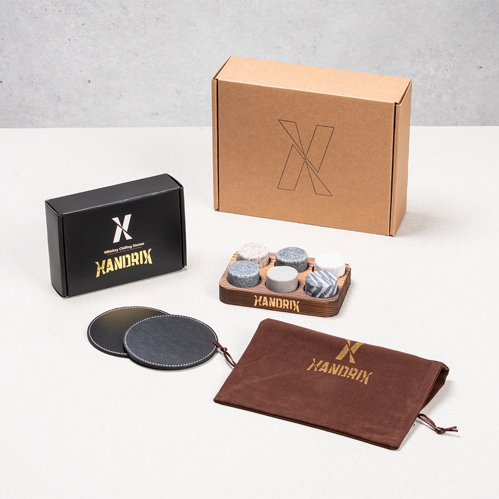 ウイスキーチリングストーン (6pc Stone + Pouch + Coster 2ea) 永久的な 溶けない氷 再利用可能な使用, ギフトボックス