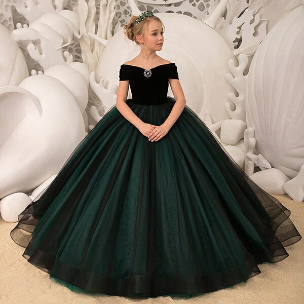 ピアノ発表会 ドレス 中学生 ワンピース キッズドレス フラワーガール ベールガール 子供 ドレス ピアノ 発表会 オフショルダー ロングドレス トレーンドレス 上品 女の子 結婚式 フォーマル 黒