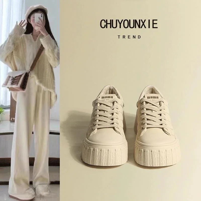 百掛け 厚底靴 小香風 轻便 スニーカー ins 韓国ファッション 厚底シューズ 母の日 美脚 快適 身長アップ 通気性 フラットシューズ ジェントルスタイル リンジ 厚底スニーカー