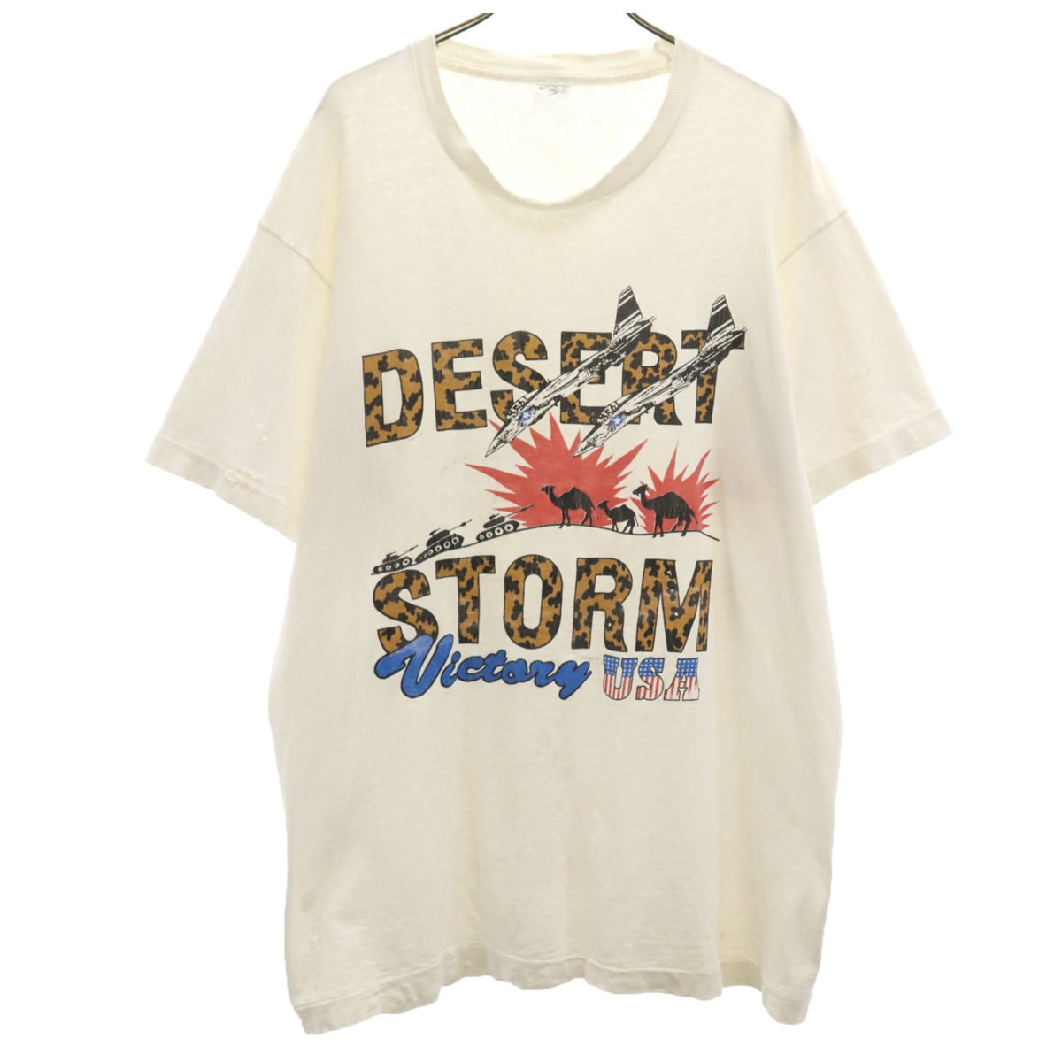 90s オールド USA製 DESERT STORM ラクダ プリント 半袖 Tシャツ XL ホワイト シングルステッチ メンズ 古着