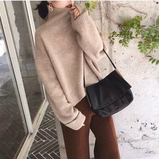2color レディース トップス ニット ハイネック 長そで 長袖 ゆったり オーバー 大きめ ド