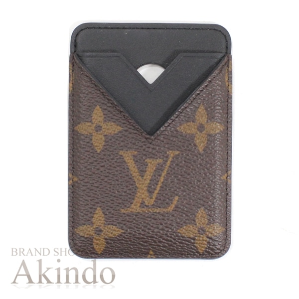 ルイヴィトン カードケース Mag Safe ポルトカルト マグネット iPhone アイフォン背面用 モノグラム マカサー レザー 黒 ブラック LOUIS VUITTON カードホルダー メンズ