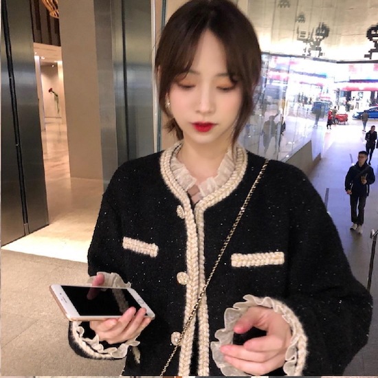 【取寄：納期2週間】ツイードジャケット フリル ノーカラージャケット レディース コート フォーマル カジュアル ショート丈 韓国 おしゃれ きれいめ 大きいサイズ ツイードジャケット フリル 5,151円