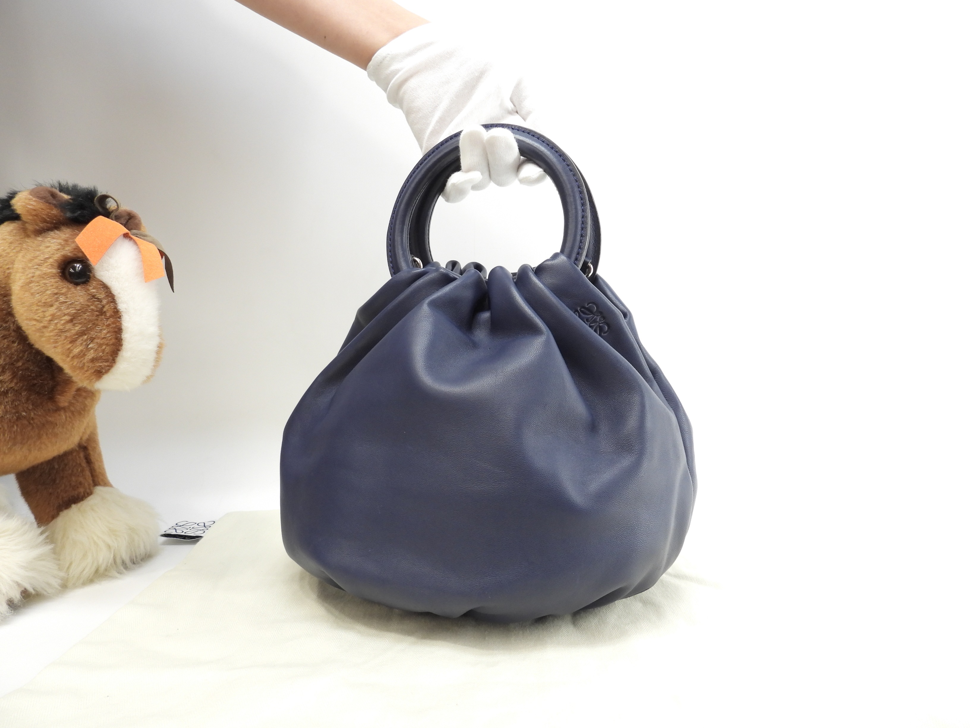 バウンス スモール レザー紺 ハンドバッグ 美品@061412