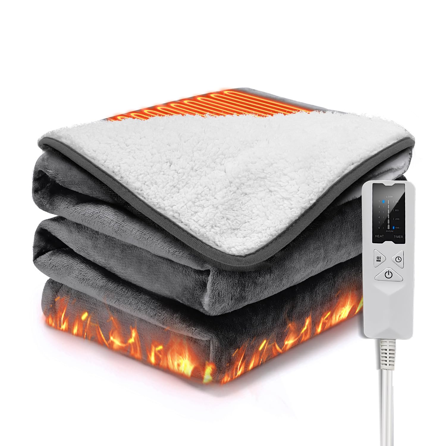 電気毛布 掛け敷き兼用 180*133cm 大判サイズ 6段階温度調整 4段階タイマー ふわふわ 電気ひざ掛け フランネルとコットンウール 厚手生地 電気ブランケット ふかふか ソファ ブランケット