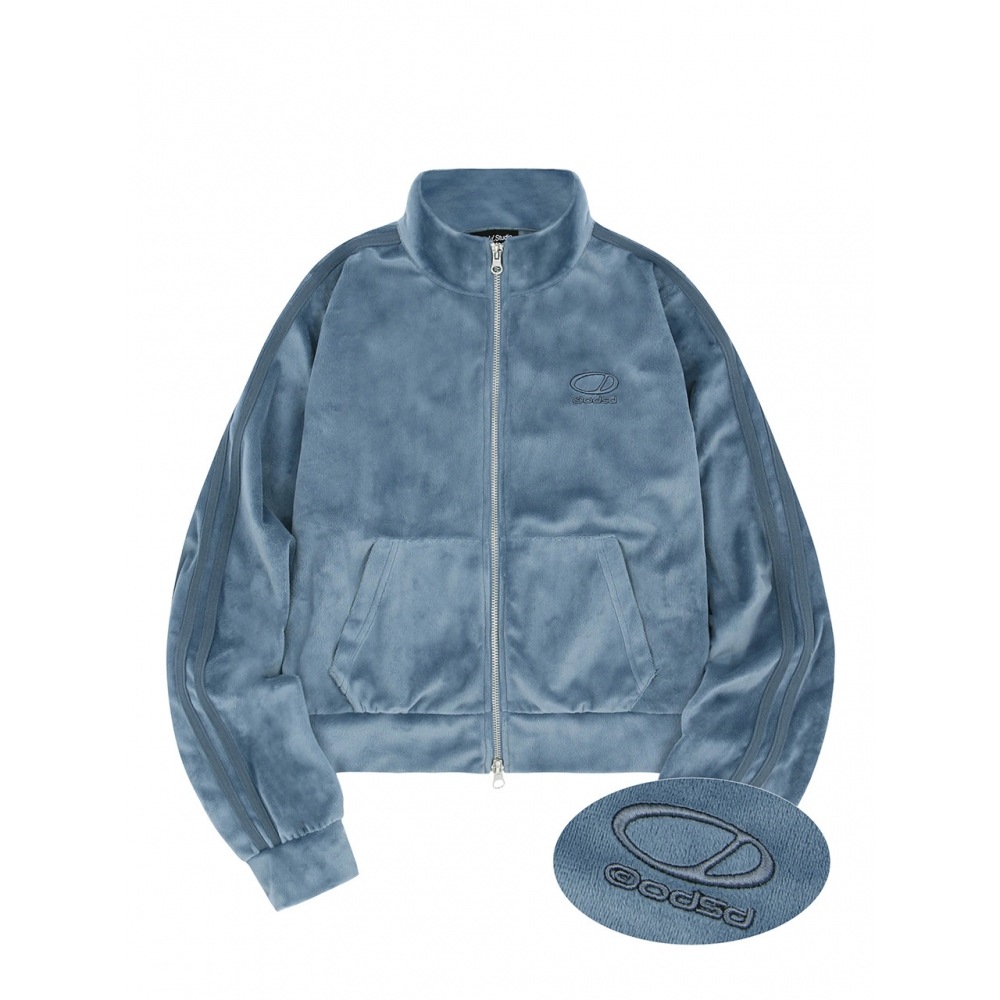 ODD STUDIE STUDIE ブルーベロアスポーティトラッククロップジップアップ