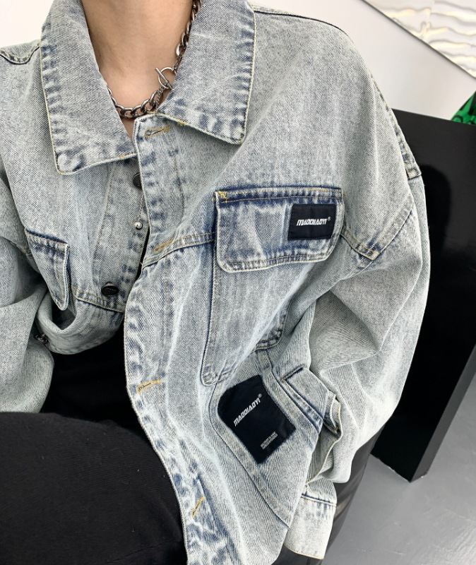 アウター Gジャン 上着 袖あり 長袖 ドロップショルダー 萌袖 襟付き ストレート ワイド Iライン ポケット ハイウエスト 前開き デニム ブルーデニム カラーデニム 厚手 かわいい 大人可愛い