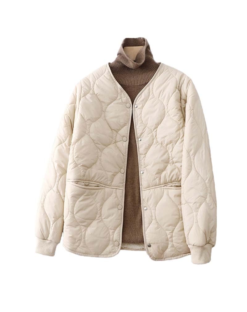 ノーカラーコート レディース キルティングジャケット 中綿コート 防寒 ダウンジャケット ダウンコート ショート丈 体型カバー カジュアル おしゃれ 秋冬