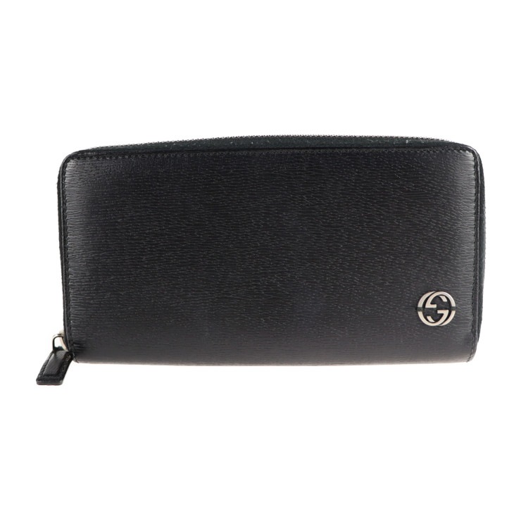超美品 GUCCI グッチ 長財布 408801 チェルシー インターロッキングＧ レザー ブラック シルバー金具 ラウンドファスナー 本物保証 中古