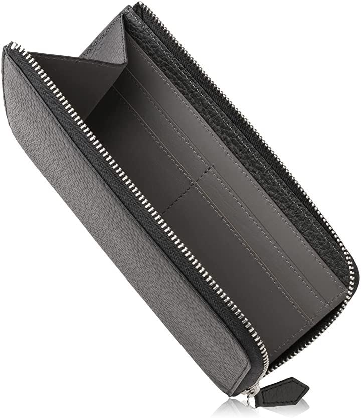 財布 長財布 メンズ 仕分け財布 本革 オールレザー L字 牛革 ブラック x グレー(ブラック x グレー, Small)