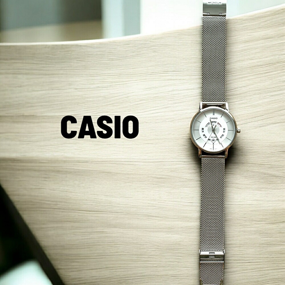 日本未発売 カシオ CASIO 腕時計 メンズ ユニセックス 収納ケース付き シンプル メッシュベルト シルバー 防水 デイデイト ビジネス カジュアル プレゼント ギフト 時計 男性 誕生日 記念日