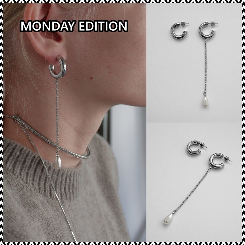 MONDAY EDITION Teardrop Pearl Unbalanced Earrings