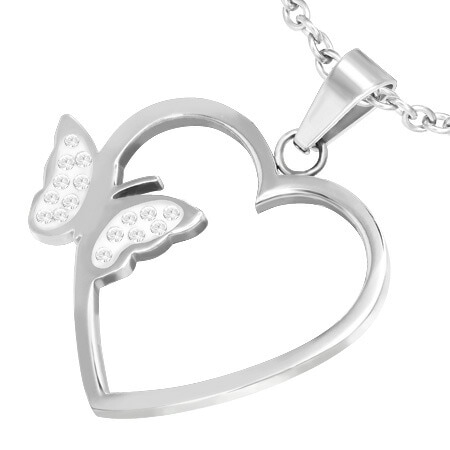 ラブバタフライステンレスペンダントトップ 蝶々 ハート チョウチョウ サージカルステンレス316L ネックレス パーツ 首飾り アクセサリー プレゼント クリスマス 誕生日 stt00-00-0527